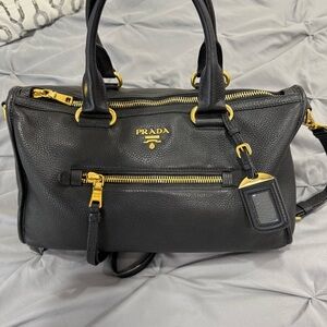 Like new - authentic Prada black leather satchel tote bag